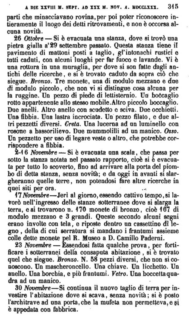 Copy of Pompeianarum Antiquitatum Historia 1, 3, page 315, October to November 1780.