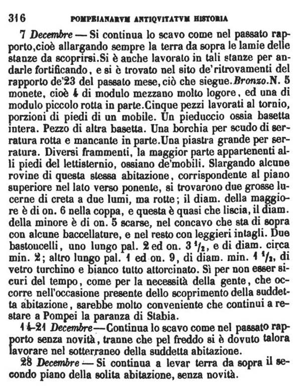 Copy of Pompeianarum Antiquitatum Historia 1, 3, page 316, December 1780.