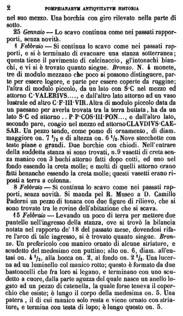 VI.17.25 Pompeii. Copy of Pompeianarum Antiquitatum Historia 1, 2, Page 2, 10th February 1781.