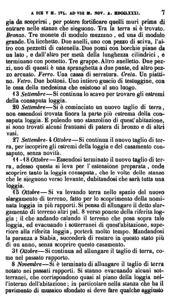 Copy of Pompeianarum Antiquitatum Historia 1, 2, Page 7, September to November 1781.