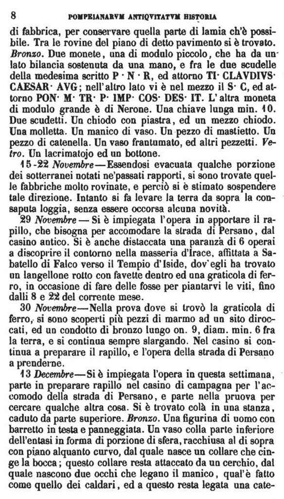 Copy of Pompeianarum Antiquitatum Historia 1, 2, Page 8, November to December 1781.