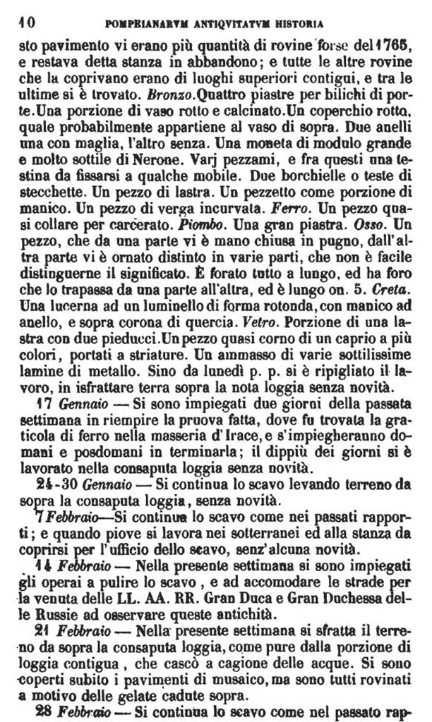 Copy of Pompeianarum Antiquitatum Historia 1, 2, Page 10, January to February 1782.