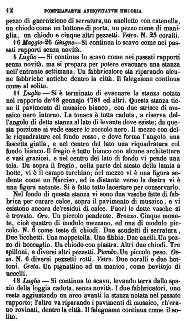 Copy of Pompeianarum Antiquitatum Historia 1, 2, Page 12, May to July 1782.