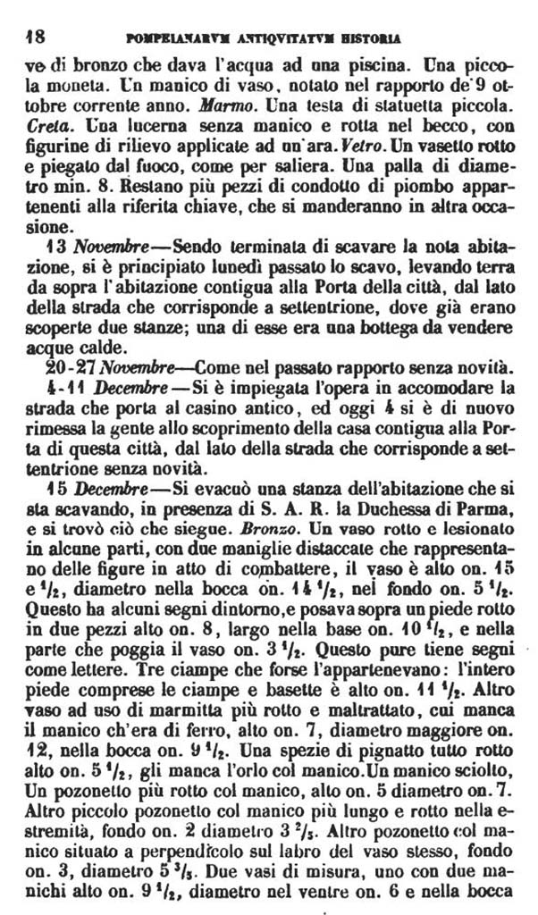 Copy of Pompeianarum Antiquitatum Historia 1, 2, Page 18, November to December 1783.