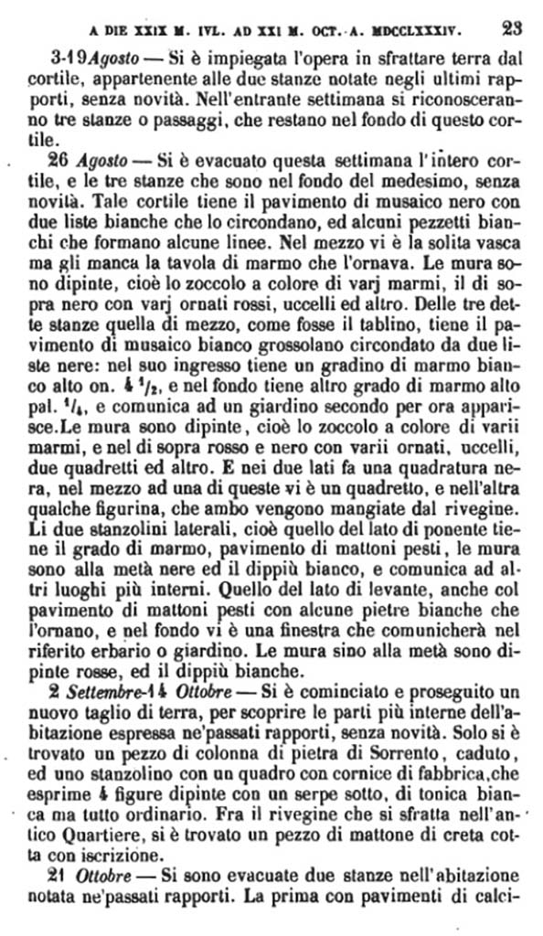 Copy of Pompeianarum Antiquitatum Historia 1, 2, Page 23, August to October 1784.