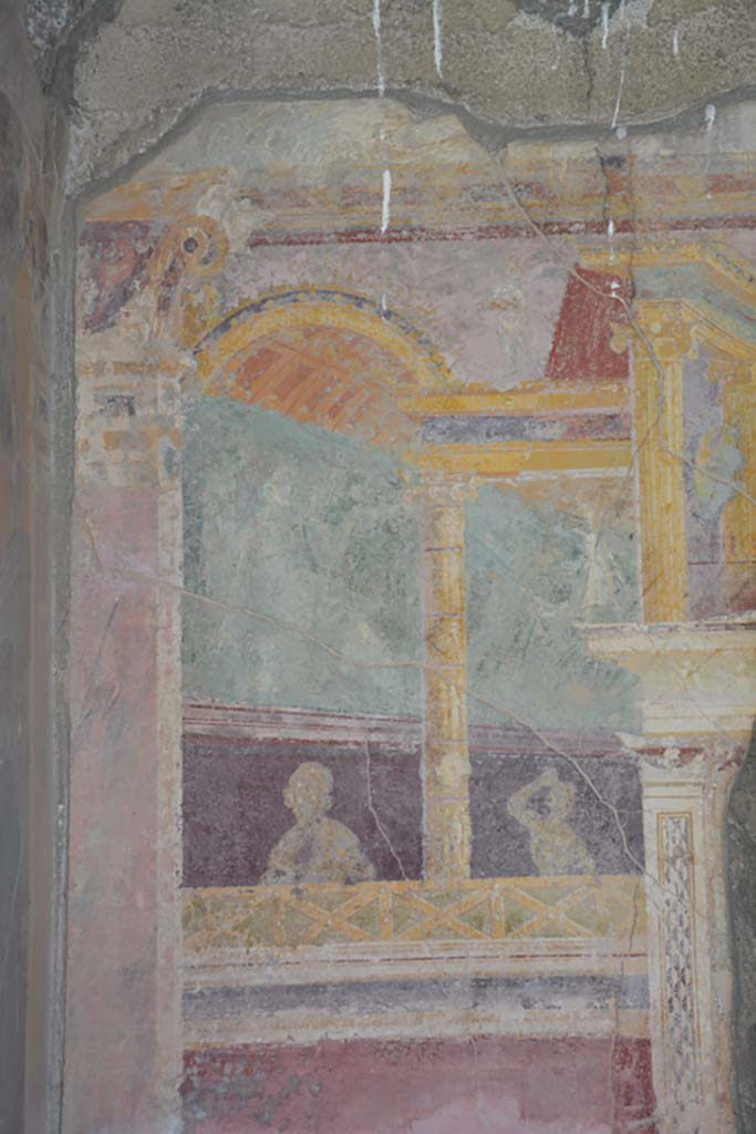 VI.17.41 Pompeii. September 2019. Cubiculum 17, detail from upper east wall at north end.
Foto Annette Haug, ERC Grant 681269 DCOR.


