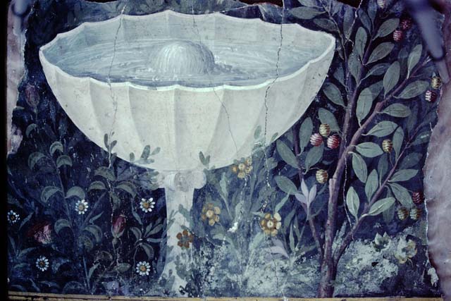 Garden scene with two sphinx.  From summer Triclinium of VI.17.42.  Now in Naples Archaeological Museum.