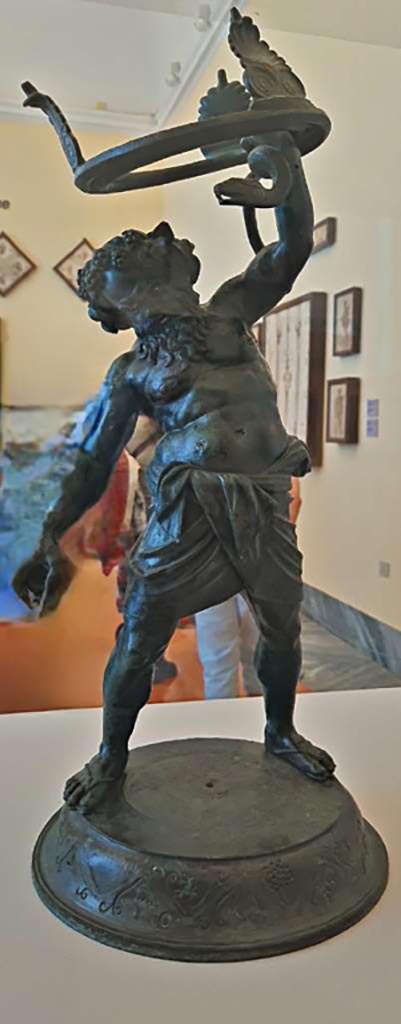 VII.2.20 Pompeii. October 2023.
Bronze statuette of Drunken Silenus. Photo courtesy of Giuseppe Ciaramella. 
On display in “L’altra MANN” exhibition, October 2023, at Naples Archaeological Museum, inv. 5001.
