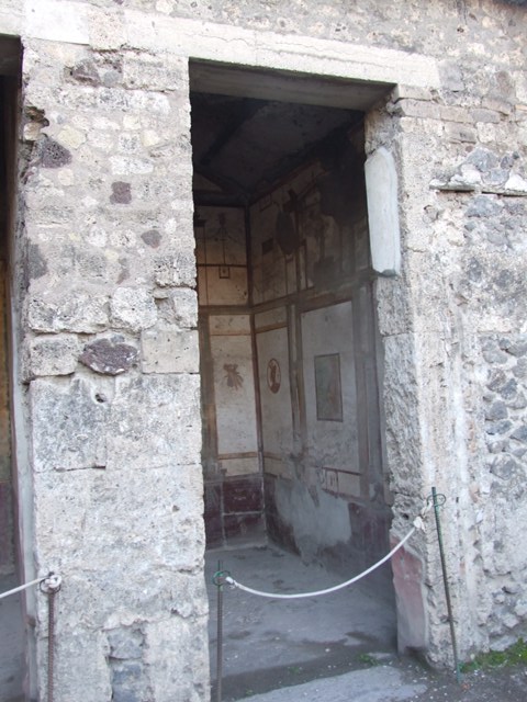 VII.4.48 Pompeii. December 2007. Room 14. Cubiculum. South wall.   
Wall painting of Diana.


