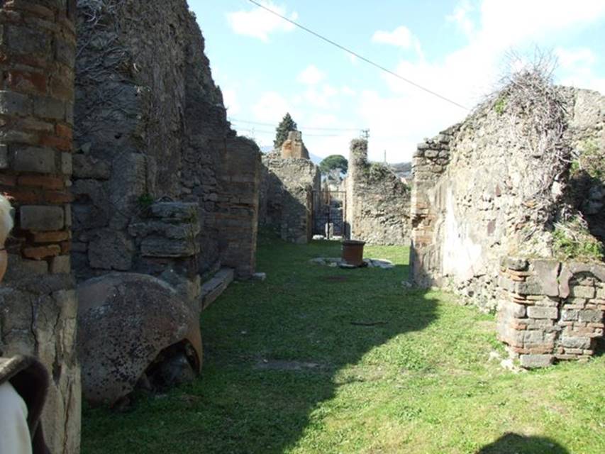 VII.4.56 Pompeii. March 2009. Looking north through Tablinum, across Atrium, to Entrance.