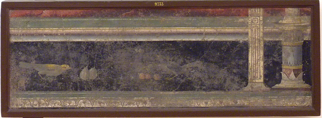 VII.6.28 Pompeii. Found on 30th April 1762. Painting of bird eating figs and a bird eating fruit from a branch. 
Now in Naples Archaeological Museum. Inventory number 9733.
See Antichit di Ercolano: Tomo Quarto: Le Pitture 4, 1765, 25, 123.
See Helbig, W., 1868. Wandgemlde der vom Vesuv verschtteten Stdte Campaniens. Leipzig: Breitkopf und Hrtel, (1620).

