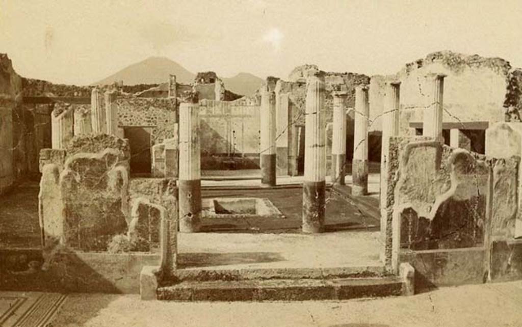 VII.7.5 Pompeii. (circa 1890). Looking north from atrium (b) across peristyle (l) to exedra (u). Photo courtesy of Davide Peluso.