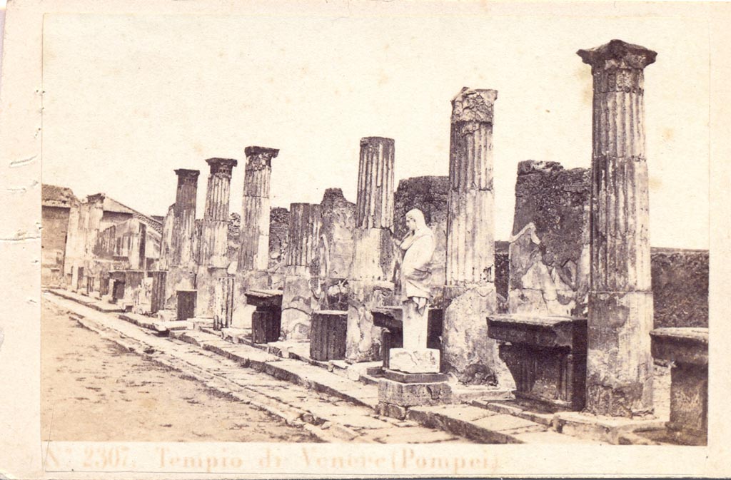 VII.7.32 Pompeii. Between 1867 and 1874. East side of Temple of Apollo. 
Note the large heavy lintel pieces are on the floor between the columns, not yet re-erected on the columns. 
Photo by Sommer and Behles numbered 2307. Photo courtesy of Charles Marty.

