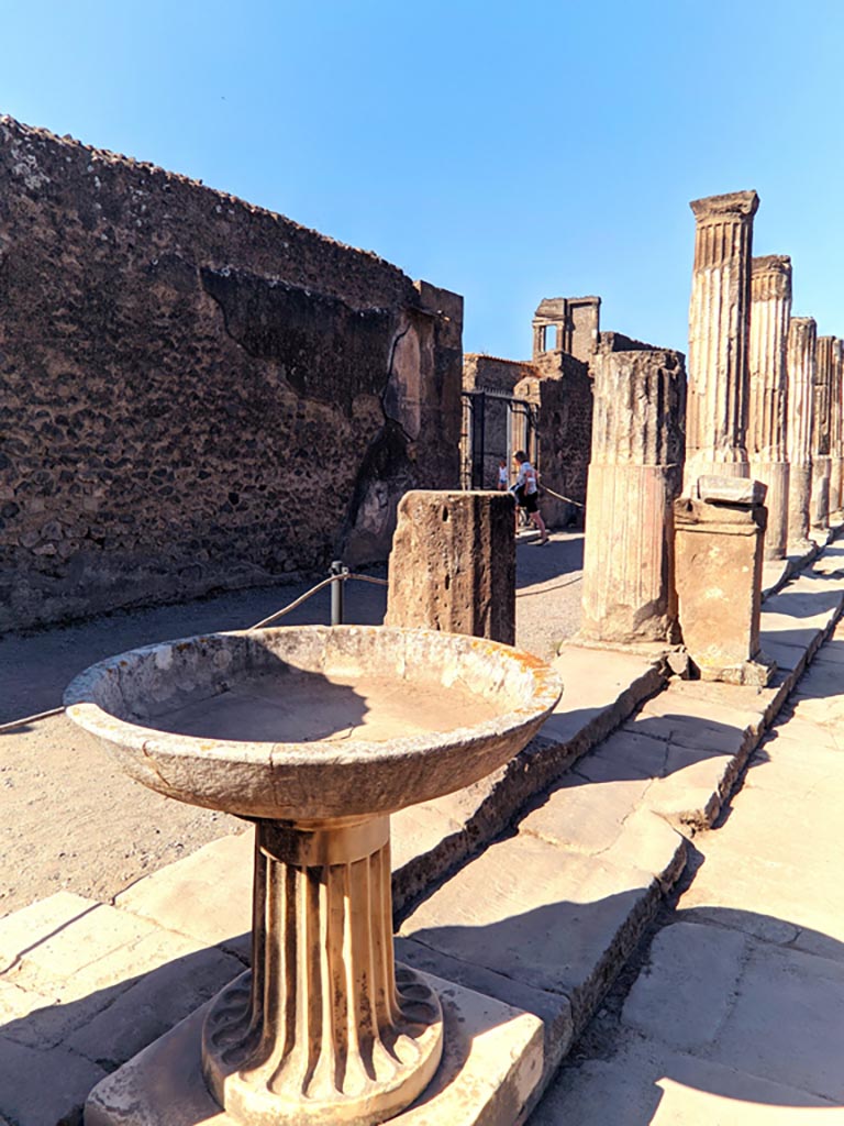 VII.7.32 Pompeii. April 2022. 
Looking west along south portico towards entrance/exit doorway. Photo courtesy of Giuseppe Ciaramella.
