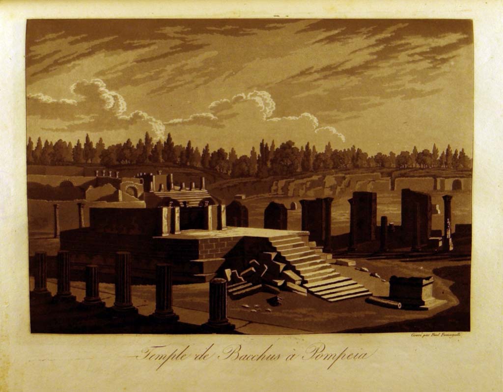 VII.7.32 Pompeii. Undated painting by Fumagalli, looking north-east towards steps and podium of Temple.
Foto Taylor Lauritsen, ERC Grant 681269 DÉCOR.

