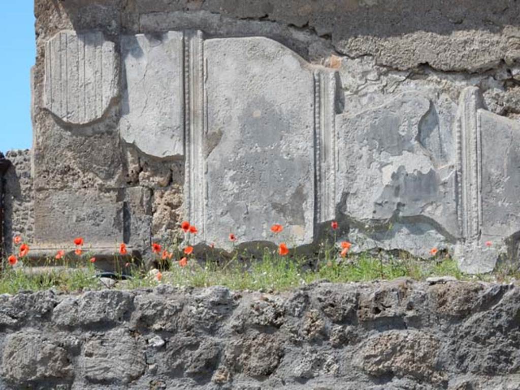 VII.7.32 Pompeii. May 2018. Detail from south end of east side of cella. Photo courtesy of Buzz Ferebee.