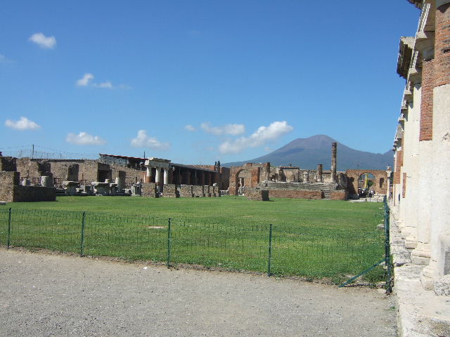 VII.8 Pompeii Forum. May 2010. Portico of Eumachia Building on east side.