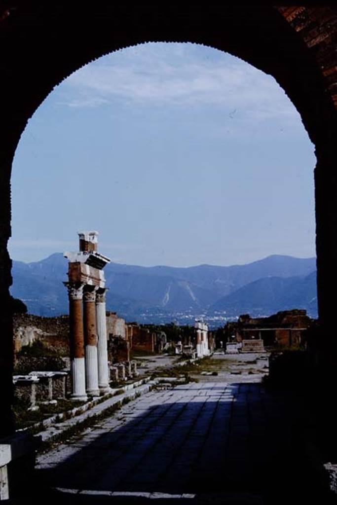 VII.8 Pompeii Forum. 1964. Looking south along the east side of the Forum. Photo by Stanley A. Jashemski.
Source: The Wilhelmina and Stanley A. Jashemski archive in the University of Maryland Library, Special Collections (See collection page) and made available under the Creative Commons Attribution-Non Commercial License v.4. See Licence and use details. J64f1319
