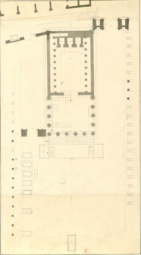 VII.8.1 Pompeii. July 1826. Drawing of plan of Temple of Jupiter on north side of Forum.
See Poirot, P. A., 1826. Carnets de dessins de Pierre-Achille Poirot. Tome 2 : Pompeia, pl. 24.
See Book on INHA  Document placé sous « Licence Ouverte / Open Licence » Etalab 
