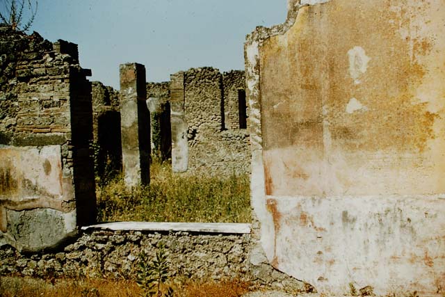 VII.14.5 Pompeii. March 2009. Room 11, two basins at west end of peristyle garden area. According to Jashemski, two basins at the west end of the garden collected rain water from the neighbouring roofs. This was for use in the dye-house installed in the area adjacent to the garden on the west. The garden, which may have been used for drying the dyed fabric, had a hunt scene which was badly damaged at the time of excavation.
See Jashemski, W. F., 1993. The Gardens of Pompeii, Volume II: Appendices. New York: Caratzas. (p.198)