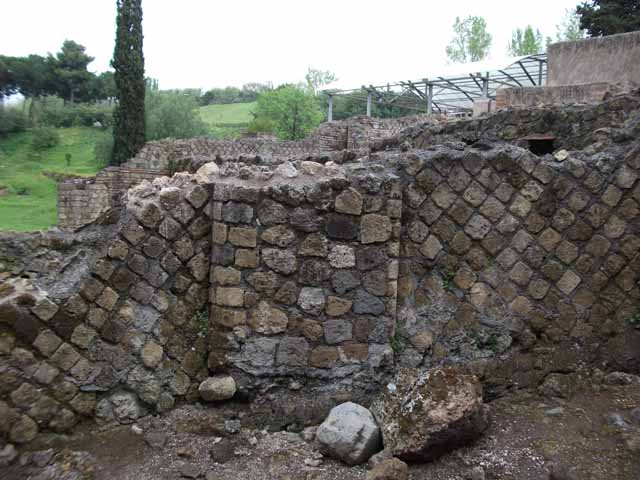 VII.16.a Pompeii. May 2010. Stairs in corner of room 16, looking north across courtyard C.
