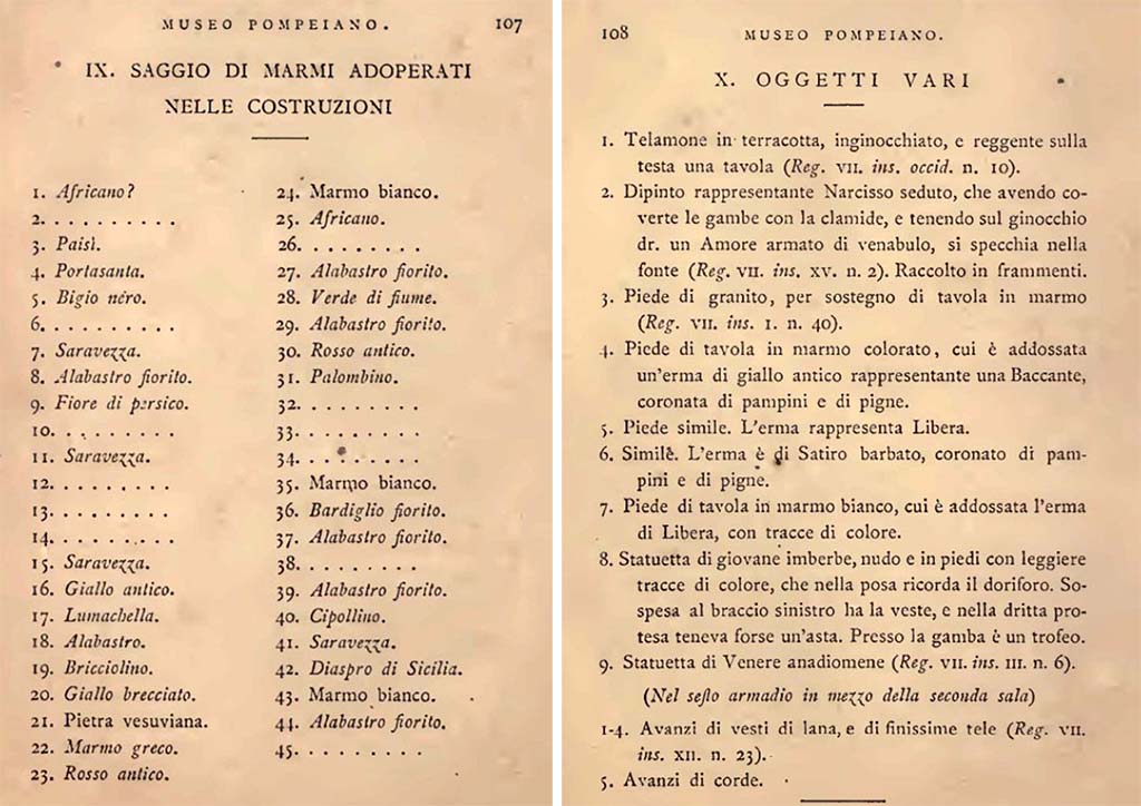 VIII.1.4 Pompeii Antiquarium. Fiorelli, G., 1877. Guida di Pompei, (p.107). Fiorelli, G., 1877. Guida di Pompei. (p.108).