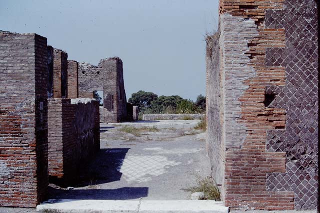 VIII.2.16 Pompeii. September 2005. Looking north-west across impluvium in atrium, towards tablinum, terrace garden and doorways in north-west corner.