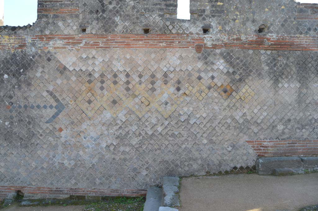 VIII.2.30 Pompeii. March 2018. Detail of front wall on west side of entrance doorway.
Foto Taylor Lauritsen, ERC Grant 681269 DCOR.
