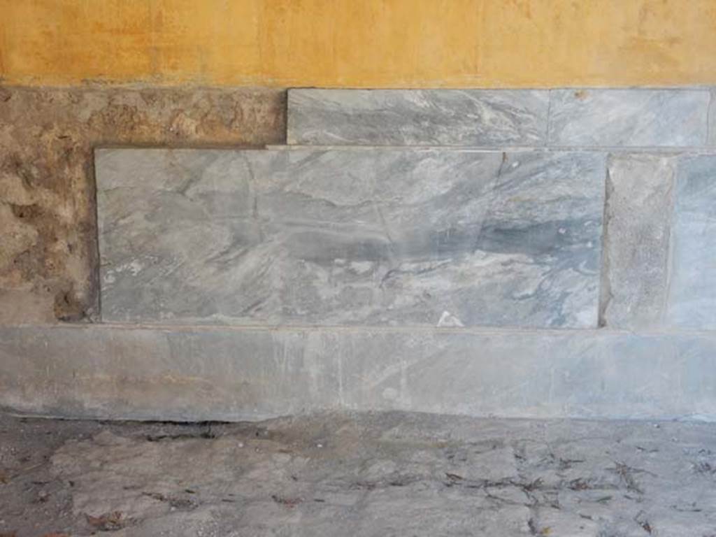 VIII.3.14 Pompeii. May 2016. Detail of zoccolo on lower part of west wall. Photo courtesy of Buzz Ferebee.