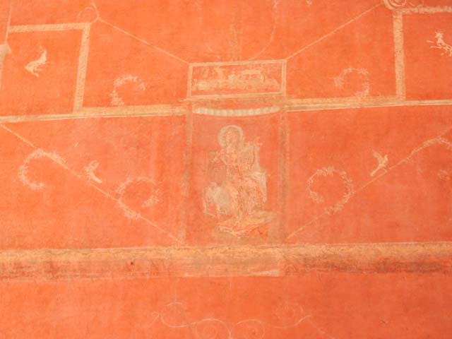 VIII.5.37 Pompeii. March 2009. Room 14, painting of floating figures from south end of east wall of oecus.