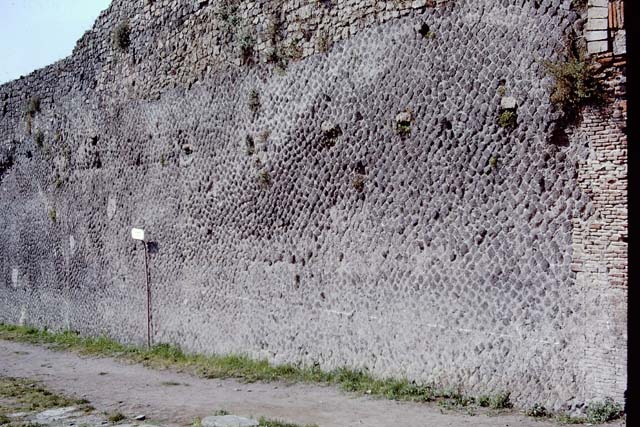 VIII.7.20 Pompeii. September 2010. Graffito passage. South wall at east, Via Stabiana end of passage. Start of sequence of remaining fresco work. Photo courtesy of Drew Baker.