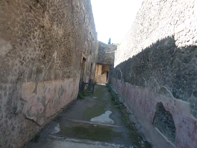 VIII.7.20 Pompeii. September 2010. Graffito passage. South wall. Sequence moving east - west of remaining fresco work. Photo courtesy of Drew Baker.