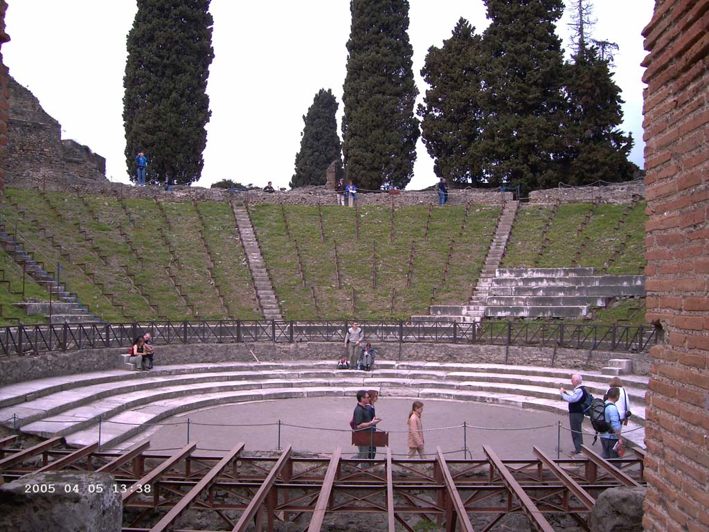 VIII.7.20 Pompeii. April 2005. Looking north across seating from the stage area. Photo courtesy of Klaus Heese.