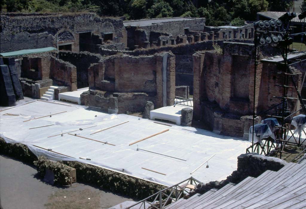 VIII.7.21 Pompeii. July 1980. Looking south-east towards stage area.
Photo courtesy of Rick Bauer, from Dr George Fay’s slides collection.

