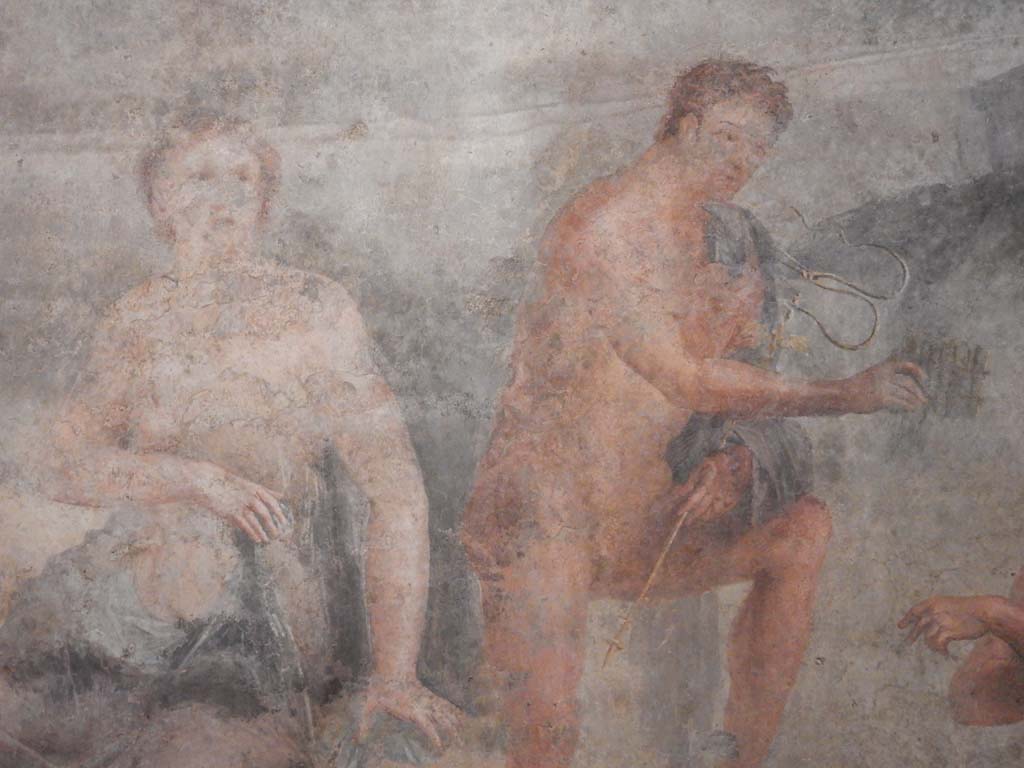 VIII.7.28 Pompeii. June 2019. 
Detail from painting of Io and Hermes, found in the central area of the north wall of Ekklesiasterion. Photo courtesy of Buzz Ferebee.
