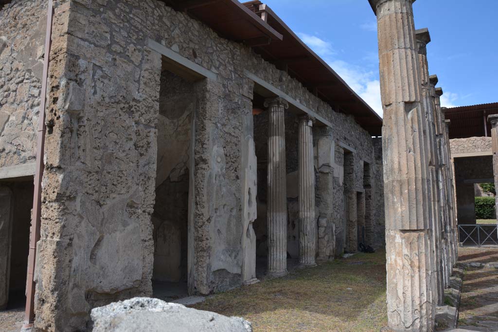 IX.1.20 Pompeii. April 2014. Room 2, atrium and doorways to rooms on west side. Photo courtesy of Klaus Heese.
According to Dwyer, Fiorelli unsuccessfully tried to cast a victim here on 2nd March 1866.
He wrote –
“The bones of a human skeleton were uncovered in the corridor located between the second and third cubicula on the left of the atrium of the above-mentioned house, at the height of about one metre above the ground in the stratum of the compacted material, for which reason liquid gesso was introduced into the cavity that the body had left in the earth in order to recover the impression.”
On 3rd March he wrote –
“The skeleton uncovered yesterday did not yield a true impression because the earth had adhered to the bones in such a way that no cavity remained, and thus the gesso that was introduced was not able to set properly.”
See Dwyer, E., 2010. Pompeii’s Living Statues. Ann Arbor: Univ of Michigan Press, (p.79).
