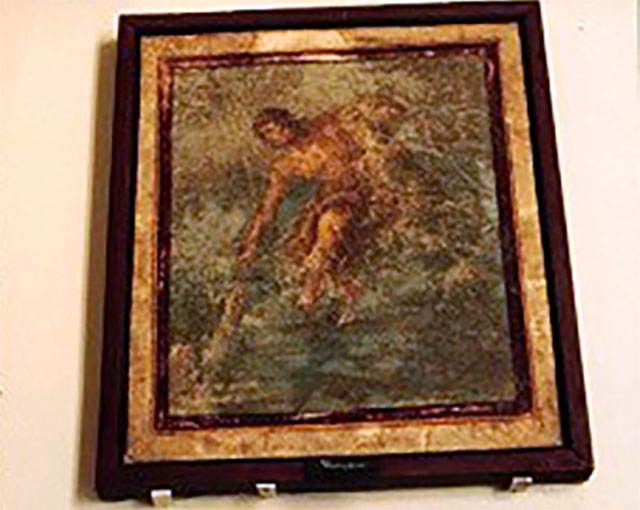 IX.3.5 Pompeii. March 2009. Room 5, centre panel in north wall. Remains of wall painting of Venus Pescatrice. See Helbig, W., 1868. Wandgemälde der vom Vesuv verschütteten Städte Campaniens. Leipzig: Breitkopf und Härtel. (354). See Bragantini, de Vos, Badoni, 1986. Pitture e Pavimenti di Pompei, Parte 3. Rome: ICCD. p. 435. See Schefold, K., 1957. Die Wände Pompejis. Berlin: De Gruyter. p. 247.