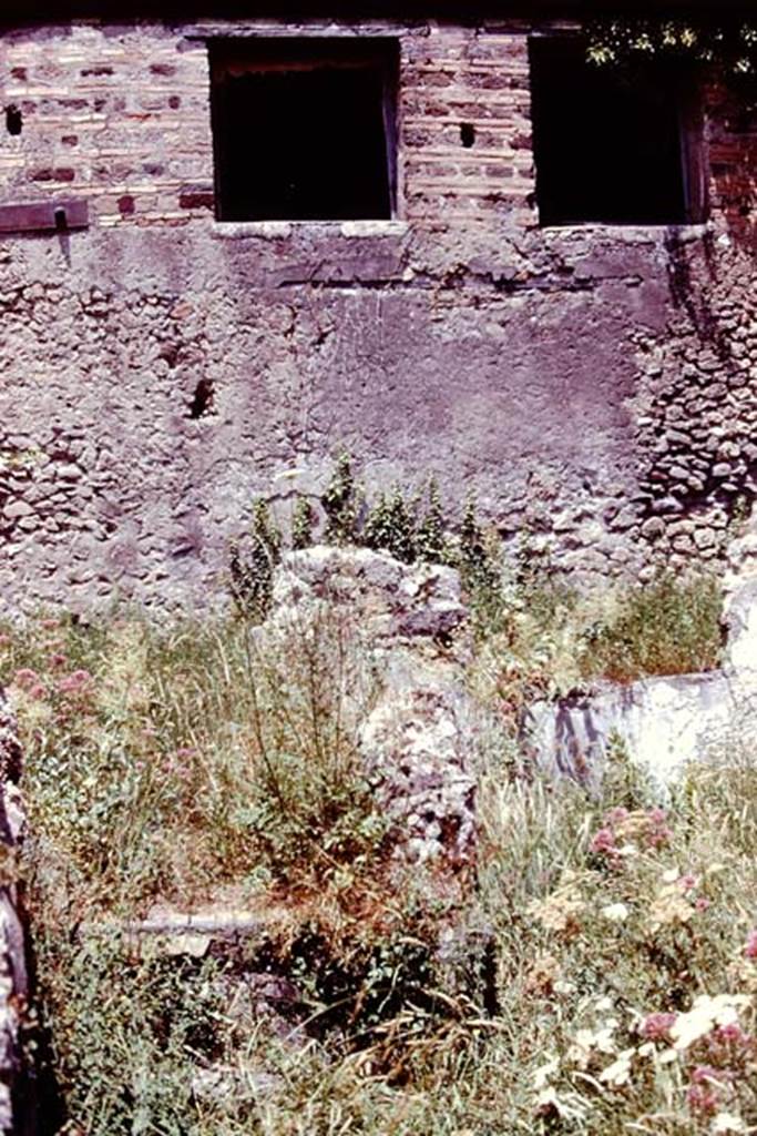 IX.3.12 Pompeii. 1978. Steps to garden area on higher level, at front. At the rear, the north wall had windows overlooking the garden/courtyard area, from IX.3.5
Photo by Stanley A. Jashemski.   
Source: The Wilhelmina and Stanley A. Jashemski archive in the University of Maryland Library, Special Collections (See collection page) and made available under the Creative Commons Attribution-Non Commercial License v.4. See Licence and use details. J78f0240
