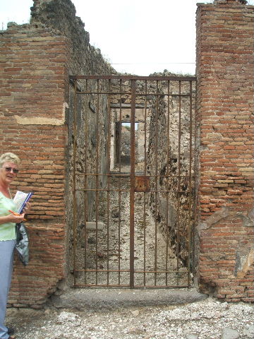 IX.3.15 Pompeii. March 2009. Entrance doorway. On the pilaster between entrances 14/15, on the left of this entrance doorway, there was a painting of Mercury and Minerva which is now destroyed. See Fröhlich, T., 1991, Lararien und Fassadenbilder in den Vesuvstädten. Mainz: von Zabern. (F62: p.331).