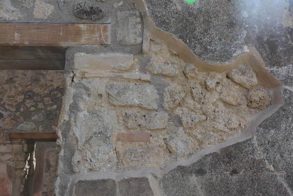 IX.5.18 Pompeii. May 2017. Room b, west side, detail from pilaster with doorway to room d, on left. 
Foto Christian Beck, ERC Grant 681269 DÉCOR.

