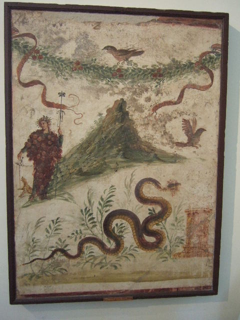 IX.8.6 Pompeii. December 2007. West portico, above door to room 22. Fifth panel from the north. Painted panel of the attributes of Minerva? See Schefold, K., 1957. Die Wände Pompejis. Berlin: De Gruyter. (p. 276).