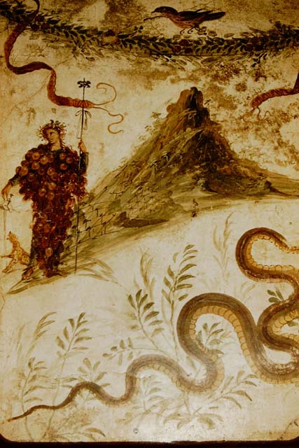IX.8.6 Pompeii. September 2004. Room 23. Servants quarters on west side of house. Household shrine or Lararium.
.