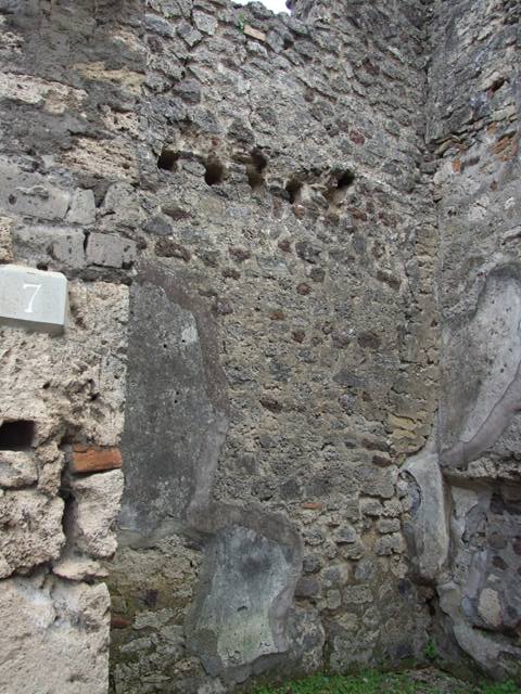 IX.8.7 Pompeii. March 2009. Niche in south east corner, under line of stairs in rear wall.