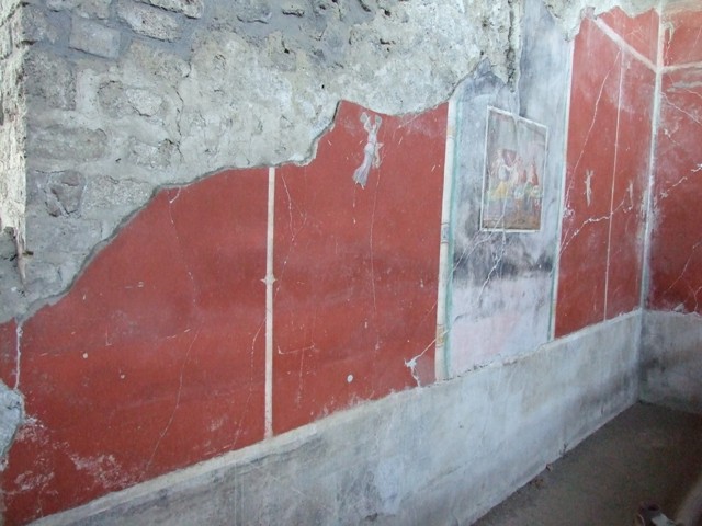IX.12.6  Pompeii. March 2009. Room 6, east wall with remains of painting.