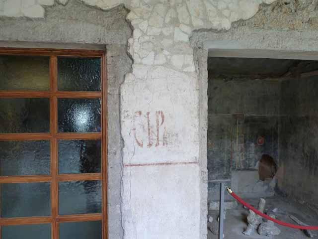IX.13.1-3 Pompeii. March 2009. Room 9, upper level on north wall of north portico, between the doorways to rooms 11 and 10. Painting of bird and fruit.