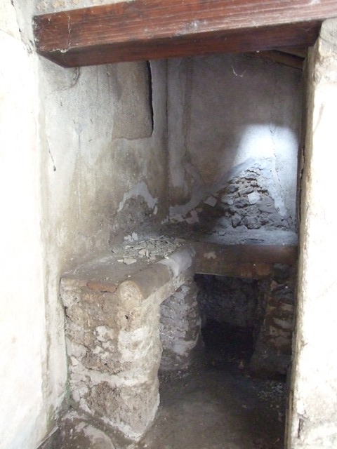 IX.13.1-3 Pompeii. March 2009. Room 17, remains of mythological wall painting on west wall. Minerva with the serpent-child Erycthoneus?.