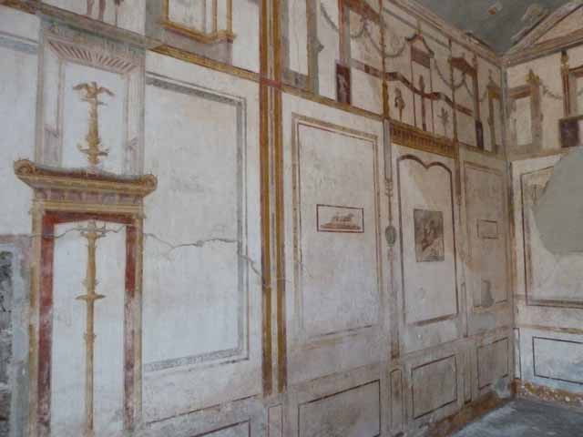 IX.13.1-3 Pompeii. March 2009. Room 11, west wall. Wall painting of Eros and Hermaphrodite.