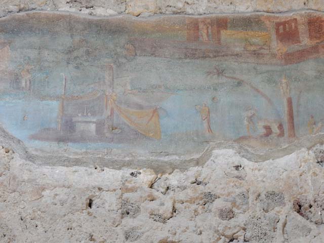 Villa of Mysteries, Pompeii. May 2015. Room 64, detail of Nile scene decoration from north wall of atrium. Photo courtesy of Buzz Ferebee.
