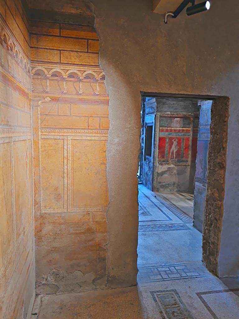 Villa of Mysteries, Pompeii. November 2023. 
Room 3, looking towards west wall. Photo courtesy of Giuseppe Ciaramella.
