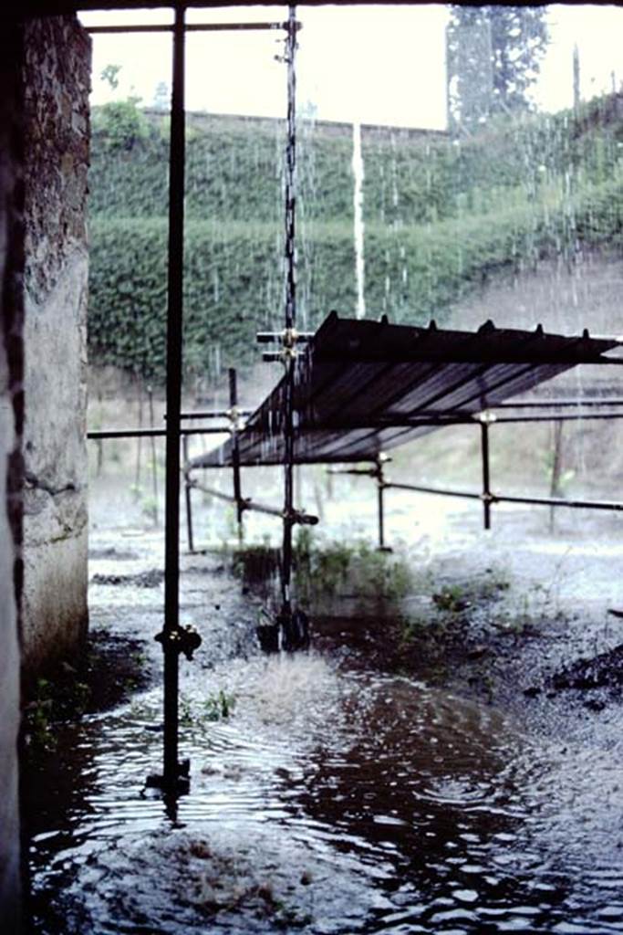 Villa Regina, Boscoreale. 1983. A summer storm.  
Source: The Wilhelmina and Stanley A. Jashemski archive in the University of Maryland Library, Special Collections (See collection page) and made available under the Creative Commons Attribution-Non Commercial License v.4. See Licence and use details. J80f0623
